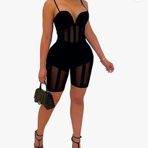 Sexy Halter Camisole Mesh Jumpsuit See Through Bodycon Party Club Romper
